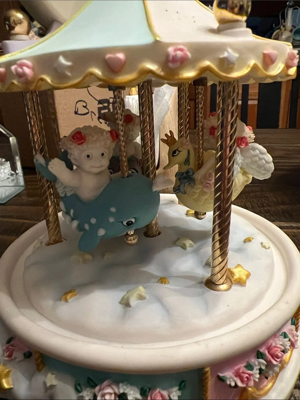 White and Pink Carousel Music Box Clock - Decorative Home Wall Decor